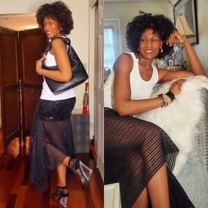 Black Sequin Maxi Skirt With Striped Sheer Flounce